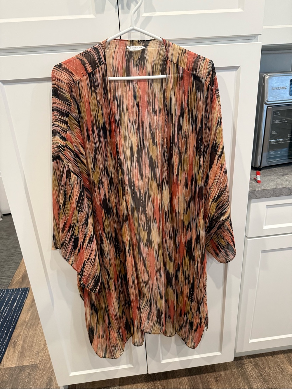 Lightweight Open Front Kimono - Multicolor Ikat Print